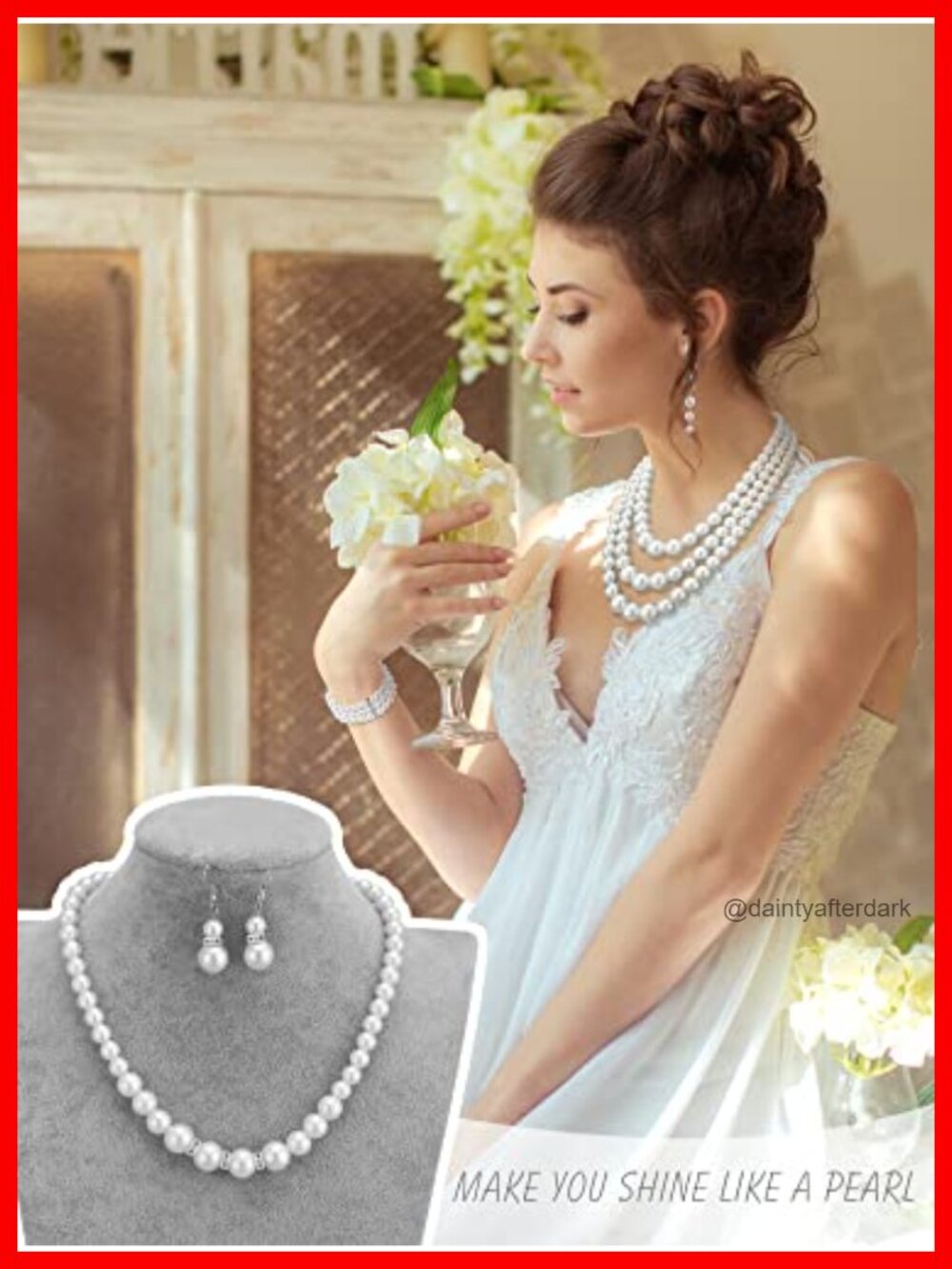 Faux Pearl Necklace and Earring Set with Bracelet - 8 Piece Jewelry Set for - Picture 2 of 6